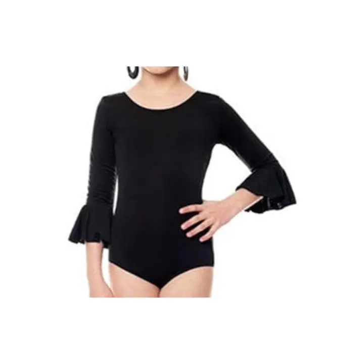 HOGARISIMO Maillot licra danza flamenco con volante para mujer y nina ,Body  licra para baile flamenca o sevillanas, con doble volante en las mangas. Confeccionado en tejido elástico de alta calidad para máxima comodidad y ajuste perfecto. - 1