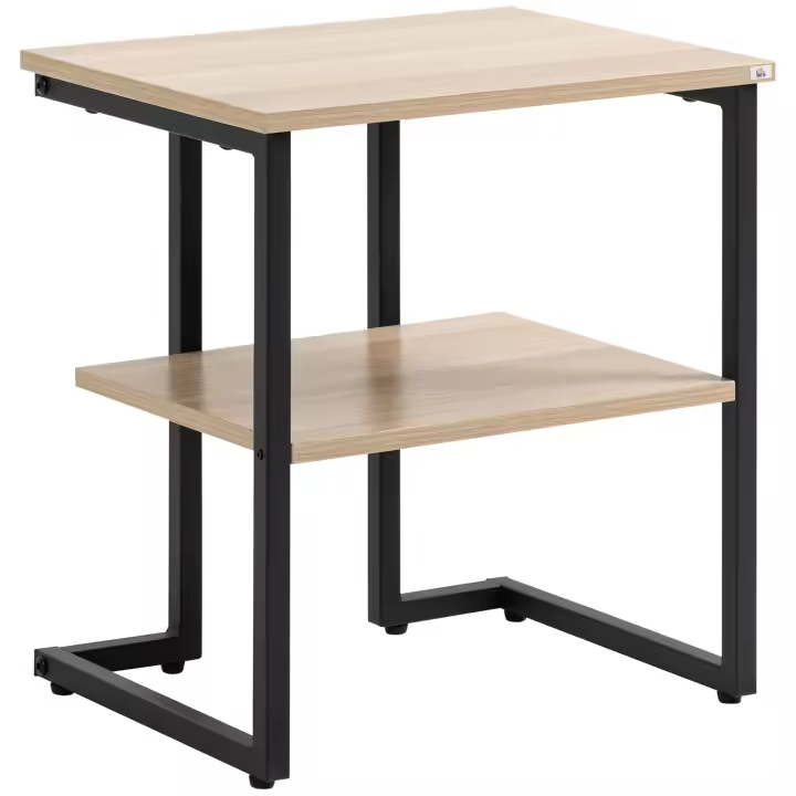 HOMCOM Mesa Auxiliar de 2 Estantes Mesita de Salón para Dormitorio Estudio Oficina Estilo Moderno 45x35x48 cm Natural - 1