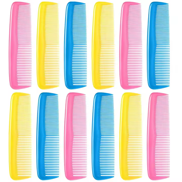 Juego de peines de colores para el cabello para niños, mujeres y hombres, peine de plástico fino de colores (rosa, amarillo, azul), 12 piezas - 1