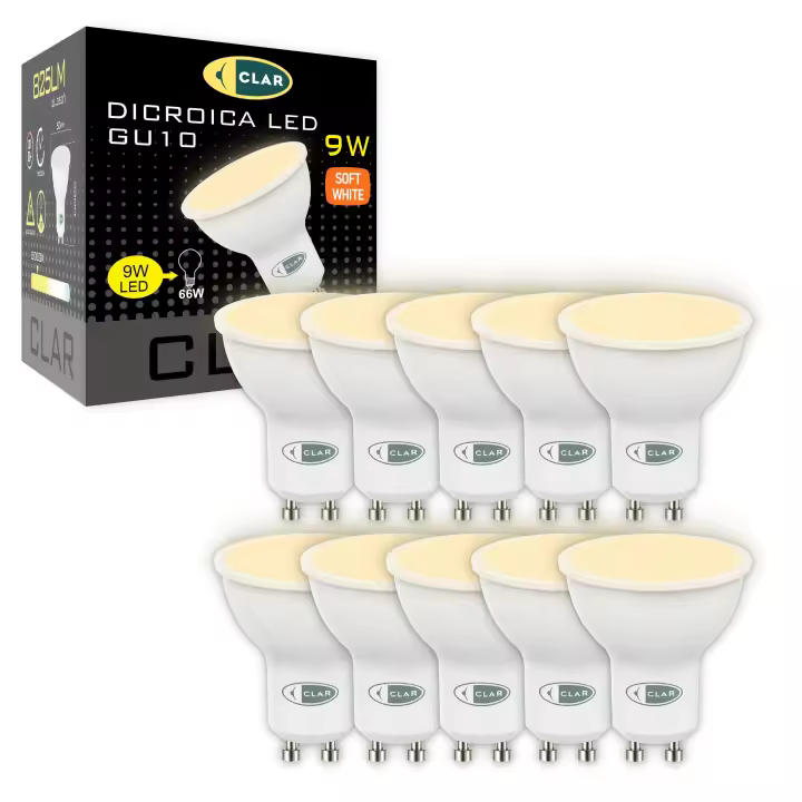 CLAR - Bombilla LED GU10, Dicroica LED 9W, GU10 LED, Bombillas LED GU10, Bombillas Bajo Consumo - 1