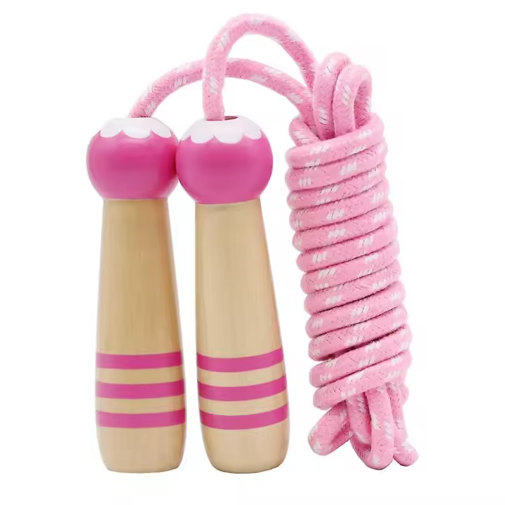 Cuerda de Salto para niños, Cuerda de Salto de Algodón ajustable de 7 pies with Mango de Madera para niños y niños Fitness ejercicio at Aire Libre - 1