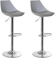 Set of 2 High Kitchen Stools, 360° Swivel, Height Adjustable Bar Stools (83-104 cm), with Backrest, Faux Leather Material, Metal Frame and Footrest, Grey - details 4