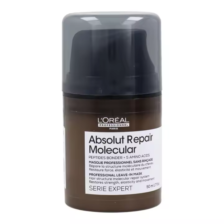 Loreal absolut repair molecular leave in mini mascarilla 50 ml, mascarilla reparadora sin aclarado textura en crema. - 1