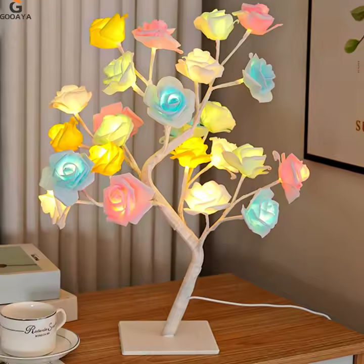 Lámpara De Mesa LED Hoja De Rosas Con Luz De Árbol De Navidad USB Decoración De Fiesta De Boda Para Dormitorio Regalo De Día De La Madre Luz Nocturna Fairy - 1