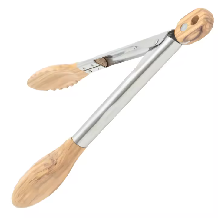 Pinzas de cocina para cocinar con puntas de madera - Pinzas de madera ideales para barbacoa, ensalada, tostadora, pan y encurtidos - Hechas de madera de olivo natural, tamaño 11 pulgadas - 1