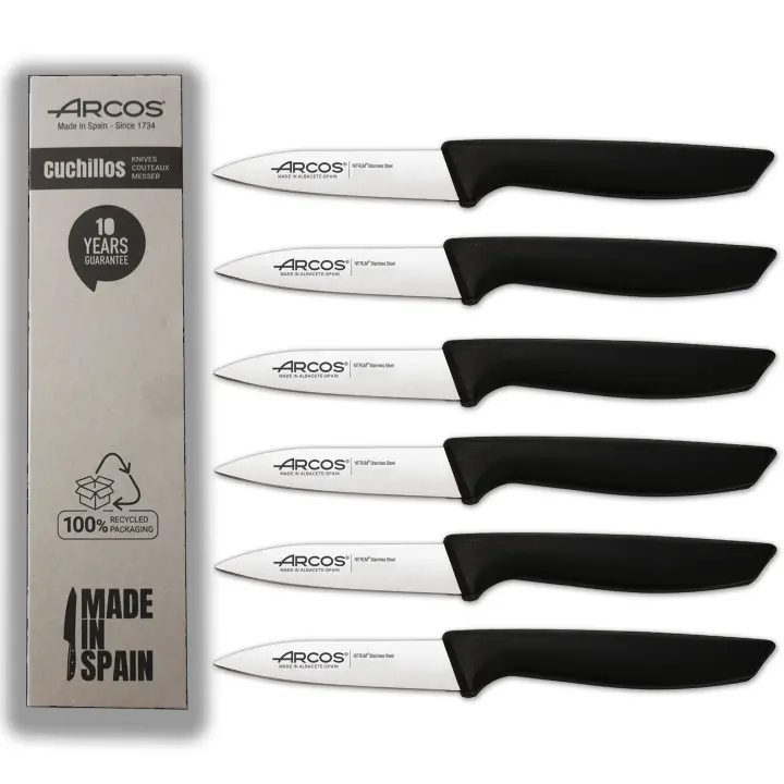 Arcos  Cuchillos Cocina Cuchillos Patateros Cuchillo Mondador Cuchillos Fruta , 6 Piezas, Cuchillos Verduras 110 mm, Cuchillo Mesa, Envase 100% Ecológico, Acero Inoxidable NITRUM - 1