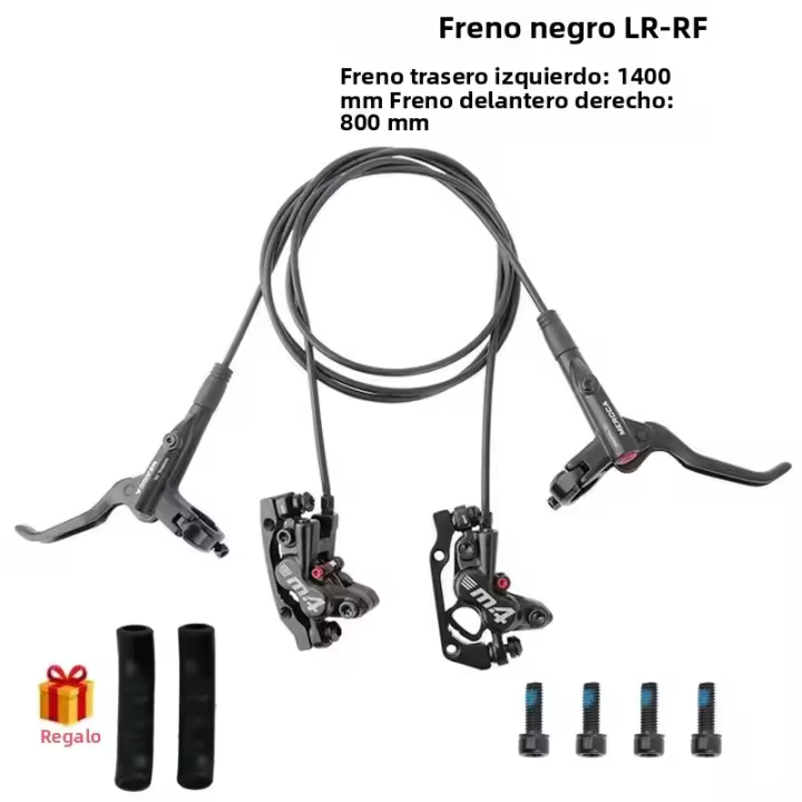 MEROCA Set De Frenos Hydraulicos MTB 4-Pistones Para Bicicleta Con Cubierta Protectora De Silicona Freno Delantero Y Trasero 800mm/1400mm Para MTB - 1