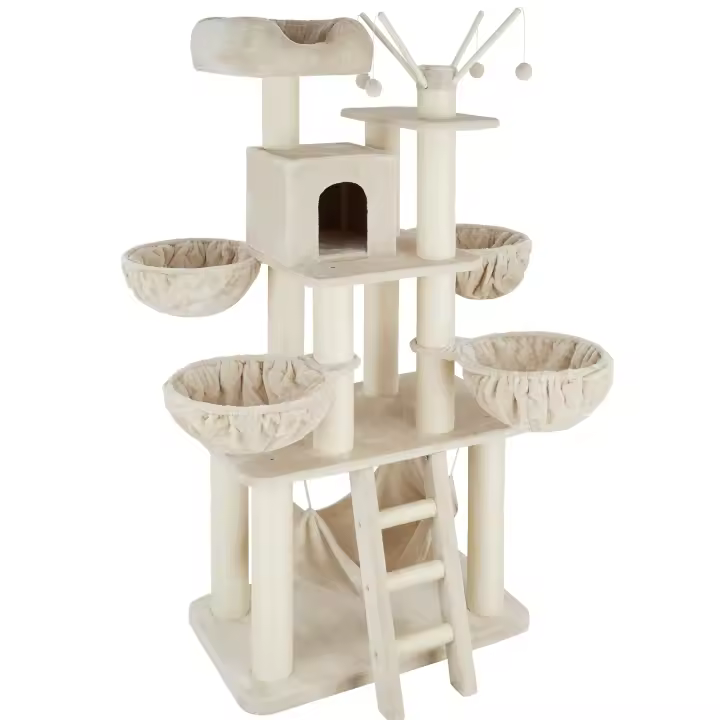 Tectake - Rascador para gatos Gismo | Altura 195 cm | 4 nidos giratorios, mirador y hamaca, Casita para gatos, Incluye sistema antivuelco, Árbol de juegos, 4 pelotas con sonajero, Columnas de sisal - 1