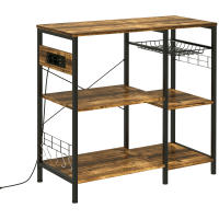 HOMCOM Estantería de Cocina Industrial Estante de Cocina con Toma de Corriente Estantes Ajustables Ganchos y Cesta Metálica 90x40x83 cm Marrón Rústico - details 0