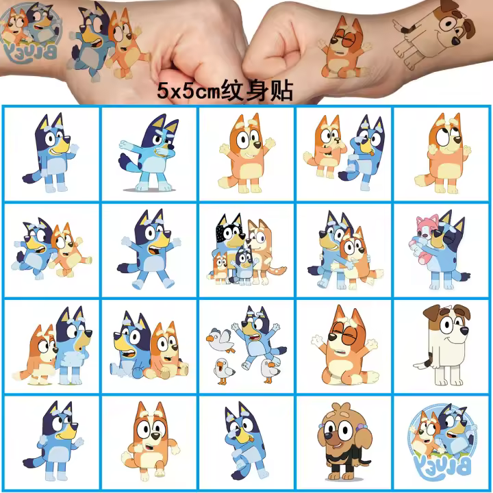 100pcs Pegatinas De Tatuaje Bluey Anime Lindo Perro Azul Juego De Bingo Decoración Para Niños Regalo De Cumpleaños - 1