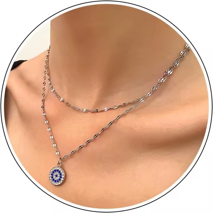 Collar de Gargante en Capas de Plata de Cadena Azul collar de ojos Cubic Zirconia Diamante Ojo Collar DE LA Venta Turca Diablo Ojos Joyería para Mujeres Niños - 1