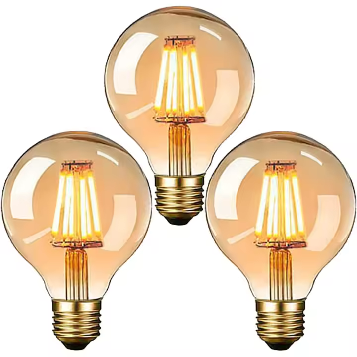 Bombilla Edison vintage, bombilla LED vintage E27 G80 de 6 W, filamento LED antiguo blanco cálido, ideal para iluminación nostálgica y retro de cafeterías y bares en el hogar, paquete de 3 - 1