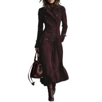 Abrigo De Trench Mujer Chocolate Cuero Double-Breasted Largo Elegante Para Oficina Y Salida Estilo Trendy 2026 Cierre Único Bolsillos - details 3