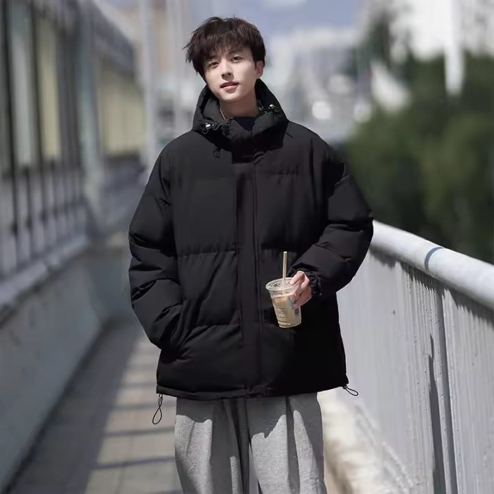 Chaqueta De Parka Impermeable Para Hombre Invierno Con Capucha Cualidad Gruesa De Poliéster Ropa Térmica Casual De Cuello Alto - 1