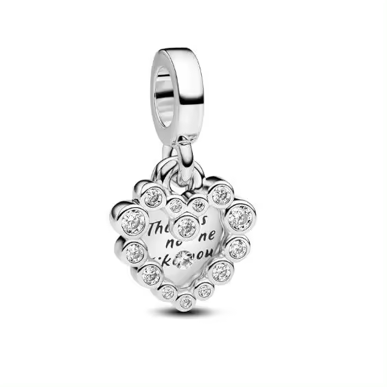 PANDORA Moments 793765 C01 - Colgante de Doble Corazón de Plata de Letra con circonitas, compatible con pulsadores Me y Moments, 4,3x11,8x11,3mm, viene con El embalaje original de Caja de Giunte. - 1