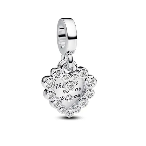 PANDORA Moments 793765 C01 - Colgante de Doble Corazón de Plata de Letra con circonitas, compatible con pulsadores Me y Moments, 4,3x11,8x11,3mm, viene con El embalaje original de Caja de Giunte. - 1