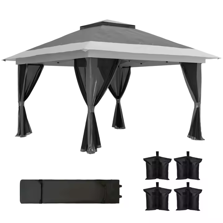Outsunny Carpa Plegable Gazebo 3,6x3,6 m Cenador Plegable con 4 Paredes Laterales de Malla Anti-UV Altura Ajustable Bolsa de Arena y Bolsa de Transporte para Camping Fiestas - 1