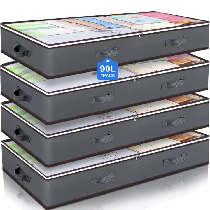 Bolsas de almacenamiento debajo de la cama - Cajas organizadoras de almacenamiento grandes - Soluciones de almacenamiento de armario de tela plegable con cremalleras y asas reforzadas para edredones y ropa - 1