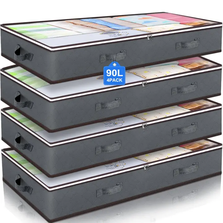Bolsas de almacenamiento debajo de la cama - Cajas organizadoras de almacenamiento grandes - Soluciones de almacenamiento de armario de tela plegable con cremalleras y asas reforzadas para edredones y ropa - 1