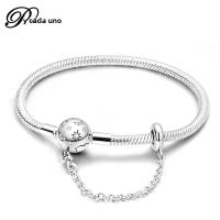 Pulsera De Corazón Rosado En Plata De Ley 925 Con Cadena De Seguridad Estrellada Y Luna Cadena De Serpiente Adecuada Para DIY Joyería Con Encantos Y Cuentas Para Mujer - details 7