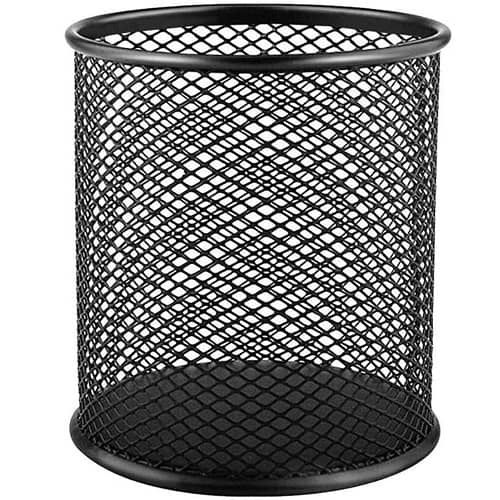Organizador de Bolígrafos Metalico Redondo | Malla Metálica | Para Escritoio | Negro (8.2 cm x 9.7 cm)