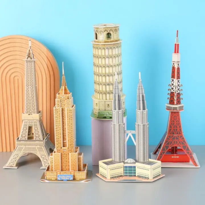  Puzzle 3D De Edificios Famosos Mosaico Modelo De Torre Eiffel Juguete Educativo Para Niños Hecho a Mano Material Papel Tamaño 21*14*1cm - 1