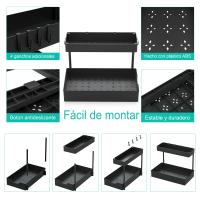 KingnetStore - Organizador Forma L de Cocina Fregadero con 4 Ganchos, Organizador de Baño, Gabinete de 2 Niveles, Extraíble, Espacio Estrecho para Organizador y Almacenamiento por debajo del fregadero, Estantería deslizante de 2 niveles para Baño y Cocina - details 3