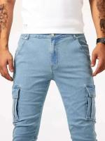 Pantalones De Mezclilla Ajustados Para Hombre Estilo Calleje Con Múltiples Bolsillos Y Cierre De Cremallera Jeans De Color Sólido Casual Para Uso Diario - details 4