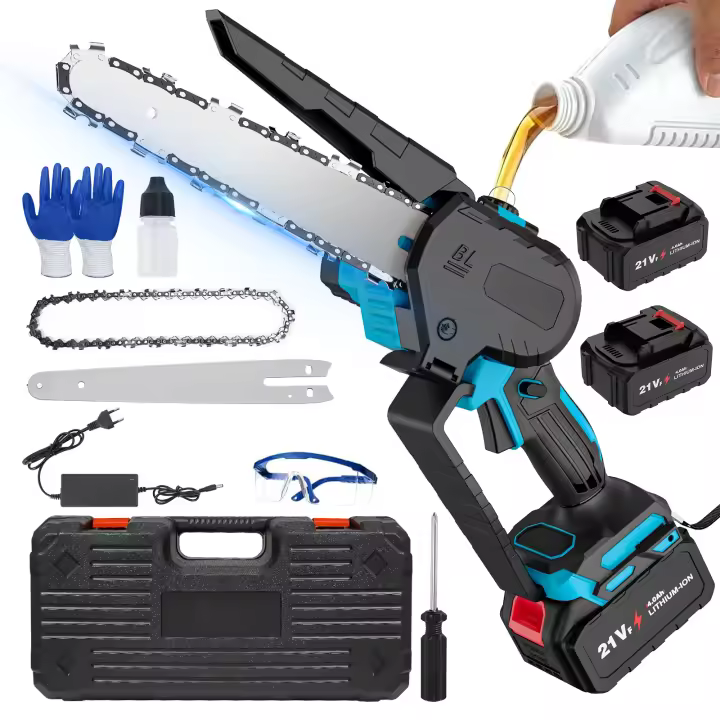 Sierra eléctrica sin escobillas de 8 pulgadas, Motosierra eléctrica engrasador automático, Motosierra de mano para poda de jardín, Herramienta para carpintería con 2 baterías 2000 mah - 1