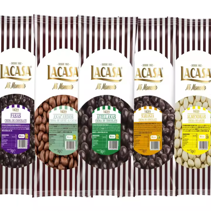 Lacasa pack 5kg deliciosas bolas de frutos secos con chocolate: Pasas de Corinto Negro,Almendra Blanco,Anacardo leche,Avellana Negro, naranja Negro - 1