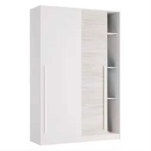 Armario Ropero 2 Puertas Correderas De 120 Cm Billy, Con Estantes Y Barra Para Colgar, En Blanco Y  Velho - 1
