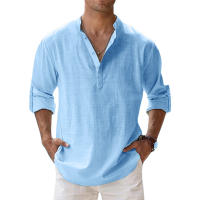 Camisa Casual Para Hombre Ligera De Manga Larga Estilo Henley De Algodón Transpirable Para Playa Camisas Hawái - details 1
