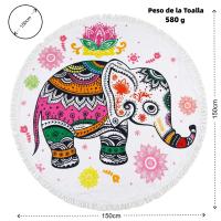 Toalla de Playa Redonda Bohemia Elefante 150cm con Flecos, MEJORADA, Microfibra Antiarena, Secado Rápido 580g, Manta Mandala para Playa, Yoga, Picnic y Decoración - details 6