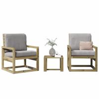 vidaXL Juego de muebles de jardín 3 pzas madera maciza abeto Douglas en color Douglas natural/Pino natural/Blanco y más | almacenamiento funcional diseño moderno para baño dormitorio sala - details 3