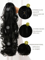 Pony Cola De Caballo Sintética Resistente Al Calor Larga Negra 22 Pulgadas Extensiones De Cabello Con Clip En Rizado Full Machine - details 1