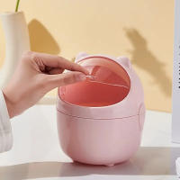 Mini Papelera Redonda De Plástico Durable Con Tapa Desmontable Estilo Cilíndrico Para Escritorio Diseño Lindo Y Compacto - details 1