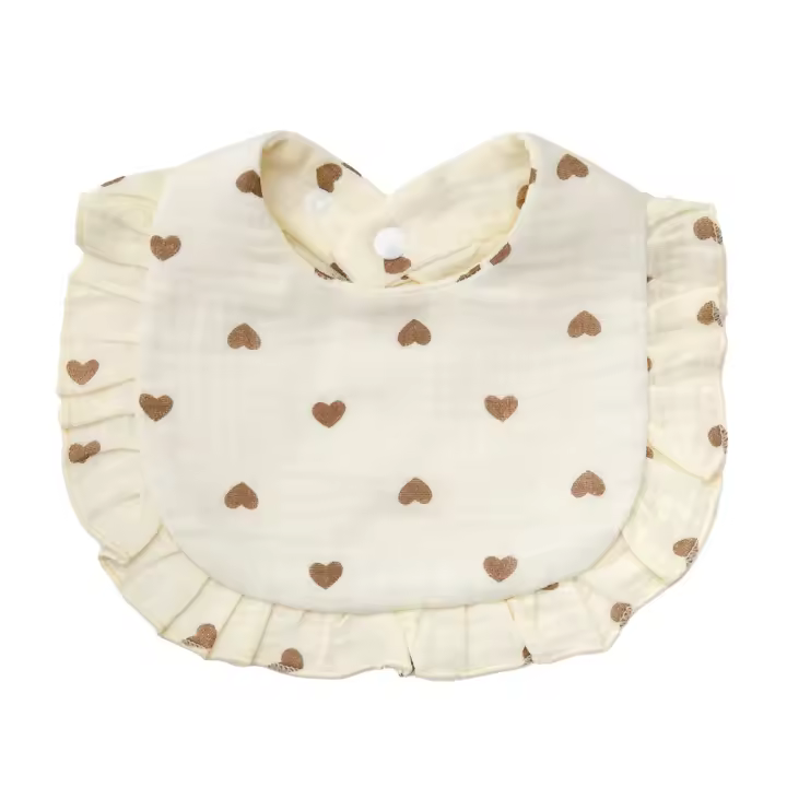 Bebé Bib Floral Impresión Toalla De Saliva Ajustable Con Cierre De Encaje Borde Ruffle Muslin Algodón Ropa De Baño Para Niñas - 1