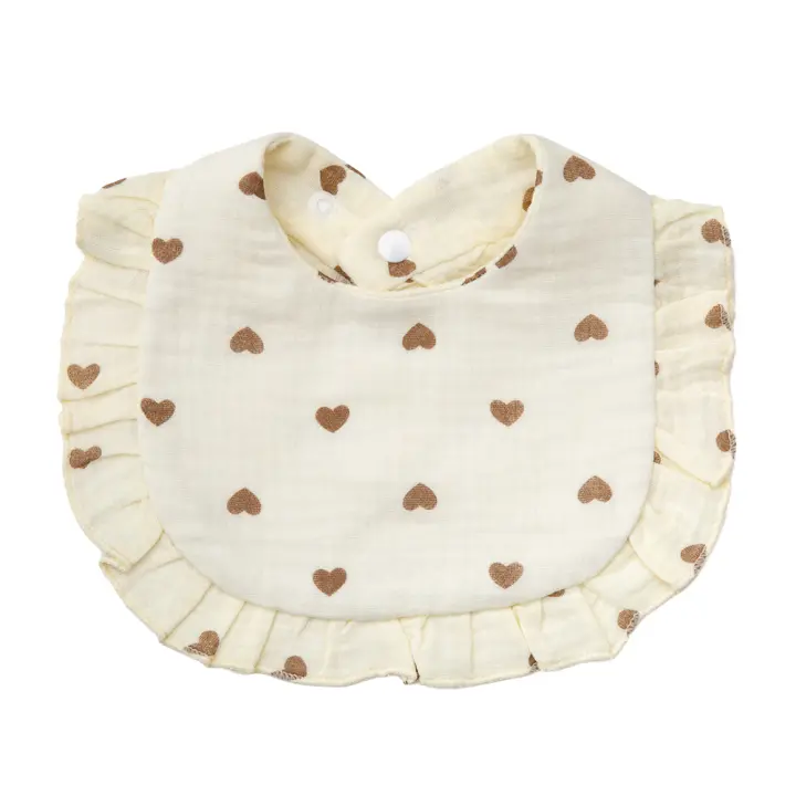 Bebé Bib Floral Impresión Toalla De Saliva Ajustable Con Cierre De Encaje Borde Ruffle Muslin Algodón Ropa De Baño Para Niñas - 1