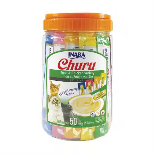 CHURU – INABA, 50 UNIDADES MIX Variedades de Pollo y Atún, Premio para Gatos, Premio Delicoso, Snack Liquido - 1
