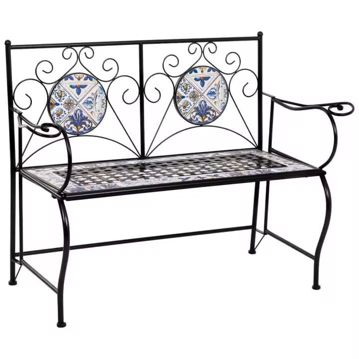Banco de mosaico y forja negro 110x50x88h cm - 1