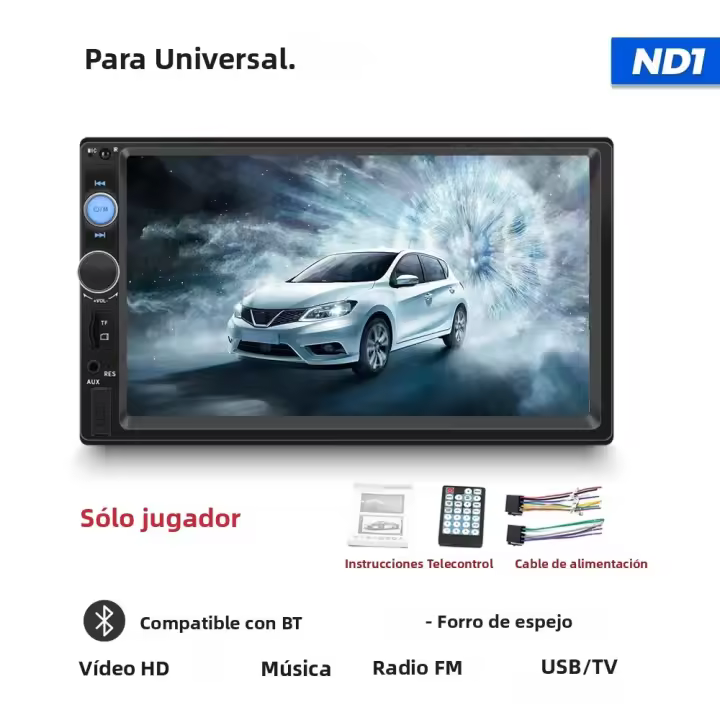 Radio De Coche Universal 7 Pulgadas 2 Din MP5 Con CarPlay Y Android Auto Pantalla Táctil Completa Reproductor Multimedia USB TF FM Audio - 1
