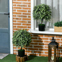 HOMCOM Juego de 2 Árboles de Té Artificiales 55 cm Planta Artificial con 343 Hojas Musgo y Maceta Planta Artificial Decorativa para Interior y Exterior Hogar Salón Oficina Verde - details 3