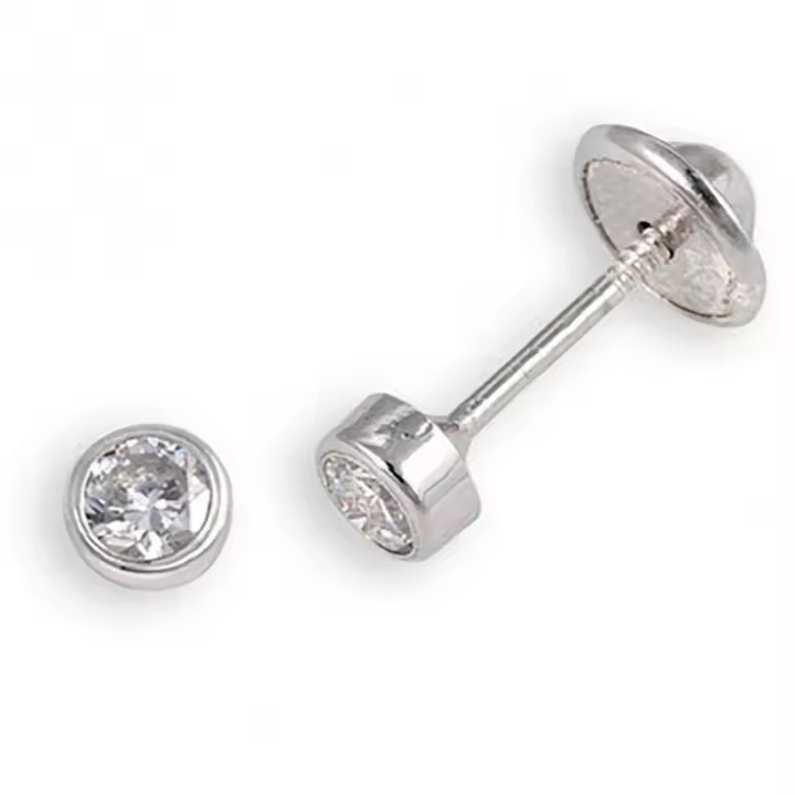 Turmalina - Pendientes bebe niña redondo circonita de Plata de Ley 925, pendientes con piedra, tamaño de 3 mm - 1