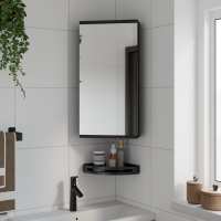 vidaXL Mueble de baño de esquina con espejo 30x24x60 cm en color Negro/Blanco/Roble y más | almacenamiento funcional diseño moderno para baño dormitorio sala - details 0