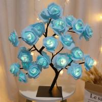 Lámpara De Mesa LED En Forma De Rosas Y Árboles Con USB Luz Nocturna Para Decoración De Hogar Fiesta Navidad Boda Dormitorio Color Rosa Y Azul - details 0