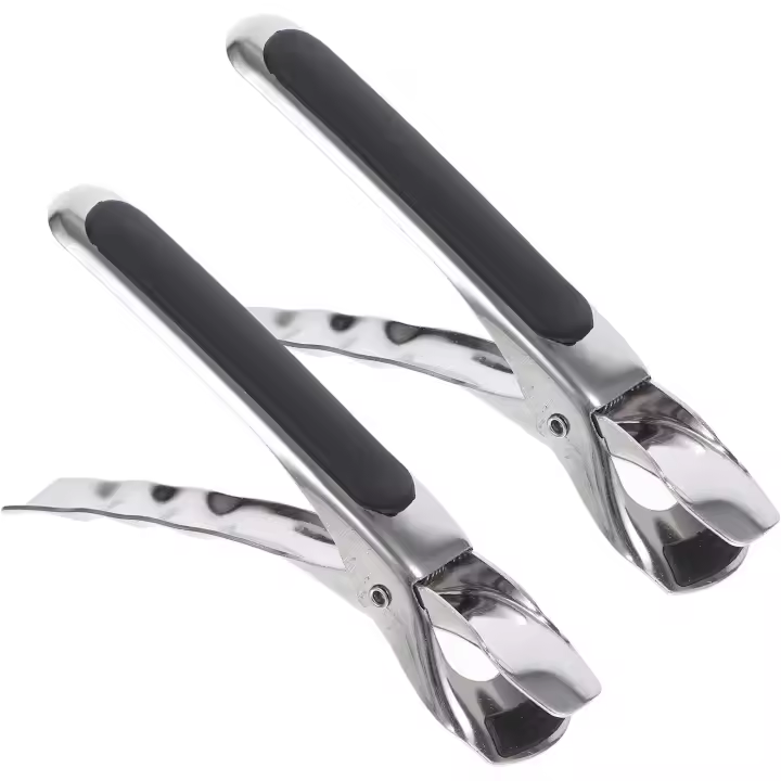2 pinzas antideslizantes para platos, pinzas para bandejas calientes, pinzas antiescaldaduras para platos, sartenes para freidoras de aire, para horno, pizza, pinzas para platos, pinzas para platos calientes de acero inoxidable para freidoras de aire - 1