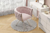 Silla de Maquillaje de Terciopelo, Juego de 1 Piezas, Silla Giratoria de Dormitorio de Lujo Individual, Silla Giratoria de Relax, Cuatro Patias de Soporte de Metal, Rosa - details 0