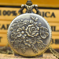 Collar De Cuentas De Carrusel Vintage De Bronce Con Flor Grabada Reloj De Bolsillo De Cuarzo Joyería Moda Para Damas Regalo - details 0