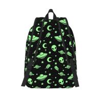 Mochila escolar para estudiantes, bolso de hombro para computadora portátil, Alien verde, UFO, luna - details 2