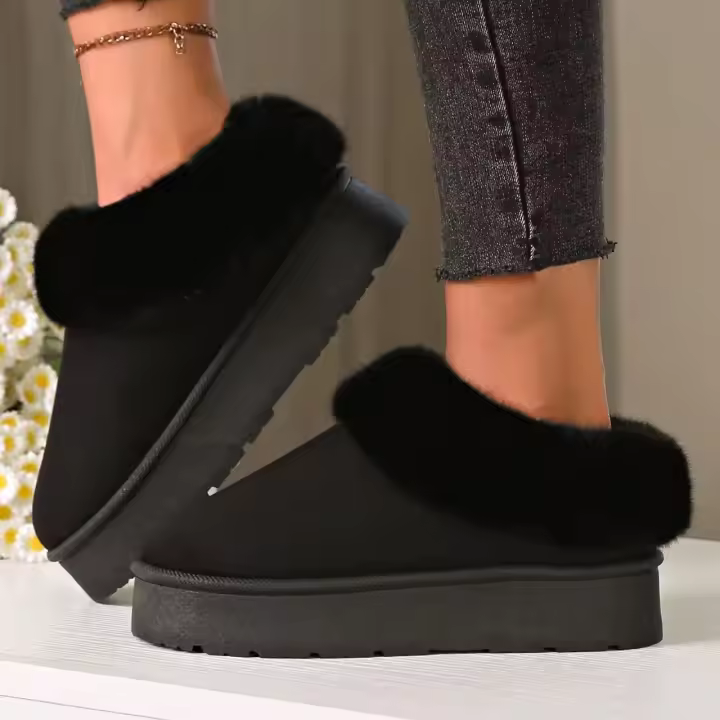 Botas De Nieve Para Mujer De Cuero Sintético Con Interior De Algodón Y Suela Gruesa Antideslizante Botas Cálidas Sin Cordones Para Invierno - 1
